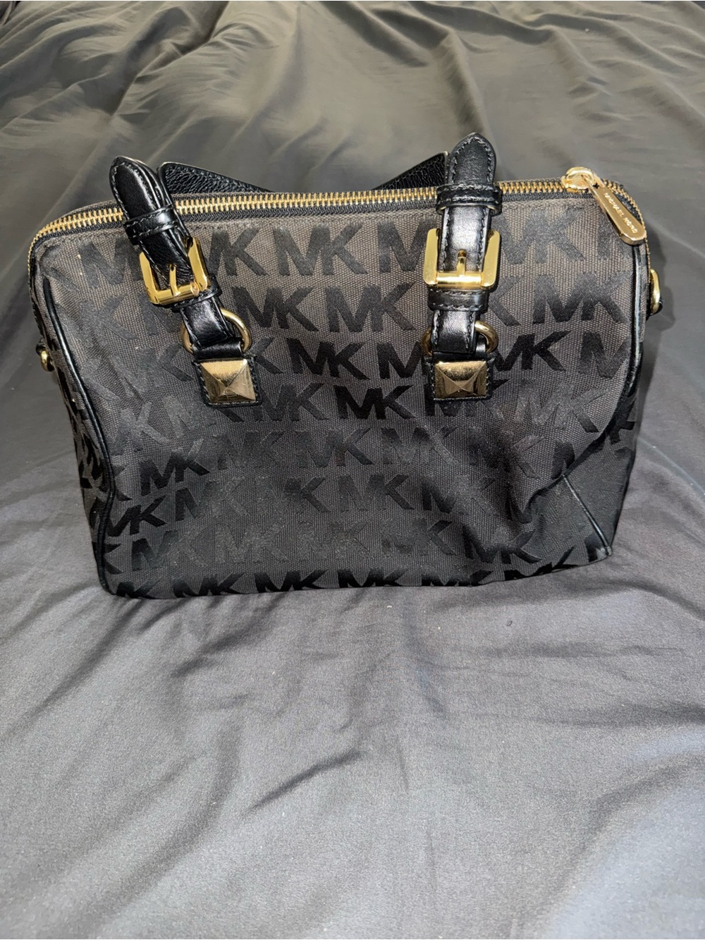 Michael Kors Black MK Logo Satchel with Gold Hardware - Picture 2 of 4